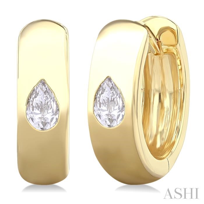 Pear Shape Bezel Set Diamond Huggie Fashion Earrings