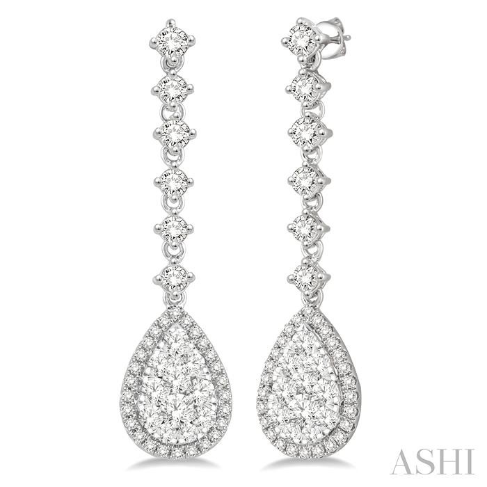 PEAR SHAPE HALO LOVEBRIGHT DIAMOND LONG EARRINGS