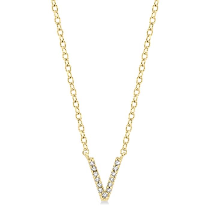 Block 'V' Initial Diamond Pendant