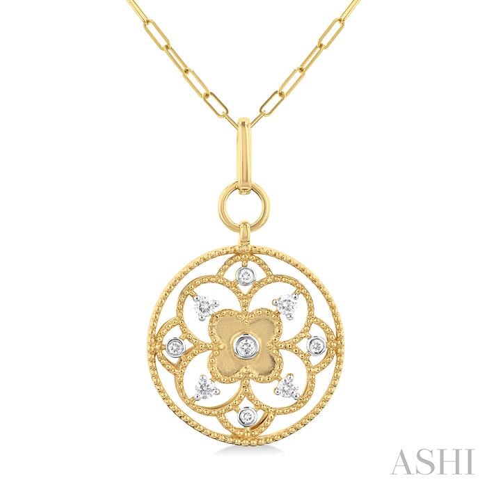 FLORAL CIRCLE PAPER CLIP MEDALLION DIAMOND FASHION PENDANT