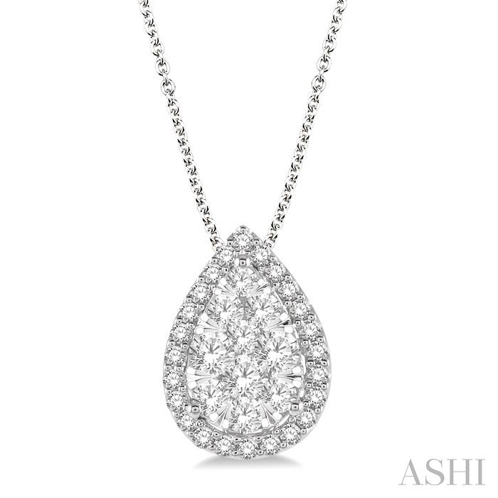 PEAR SHAPE HALO LOVEBRIGHT ESSENTIAL DIAMOND PENDANT