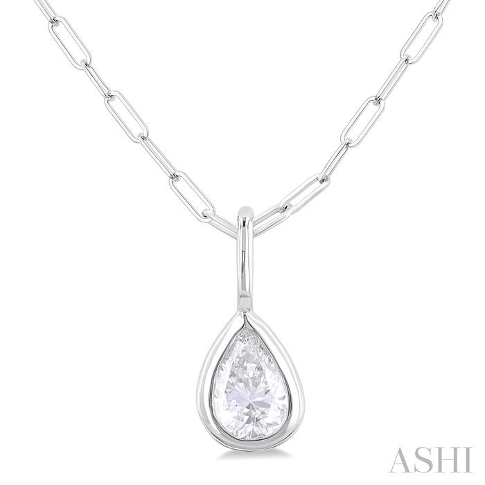 Pear Shape Bezel Set Paperclip Diamond Fashion Pendant