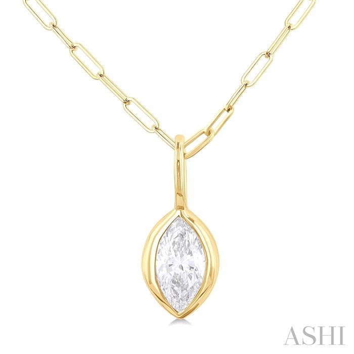 Marquise Shape Bezel Set Paperclip Diamond Fashion Pendant