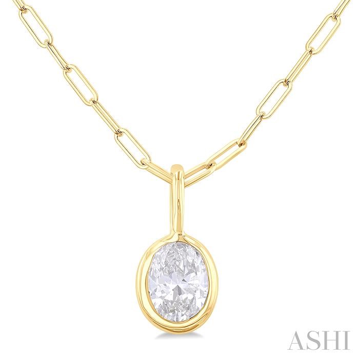 Oval Shape Bezel Set Paperclip Diamond Fashion Pendant