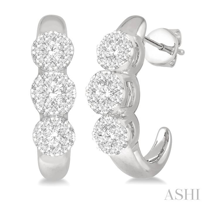 3 STONE LOVEBRIGHT DIAMOND HALF HOOP EARRINGS