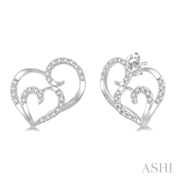 DOUBLE HEART SHAPE DIAMOND FASHION EARRINGS