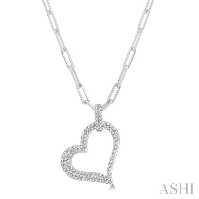 PAVE-SET HEART SHAPE PAPER CLIP DIAMOND FASHION PENDANT