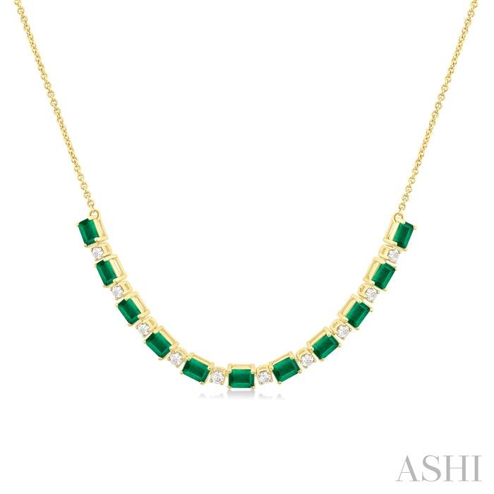 Emerald Shape Gemstone & Diamond Tennis Necklace