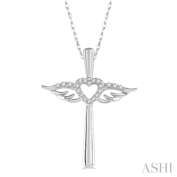 ANGEL WINGS HEART SHAPE & CROSS DIAMOND PENDANT