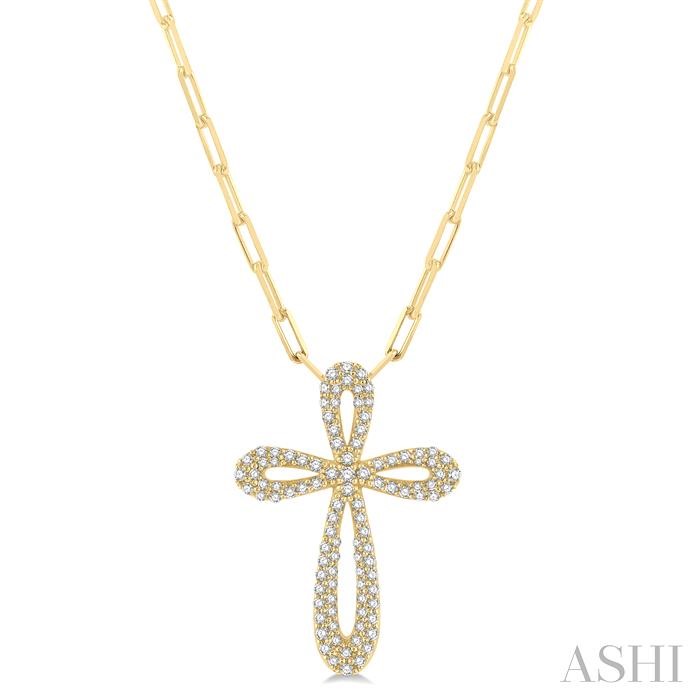 PAVE-SET CROSS PAPER CLIP DIAMOND FASHION PENDANT