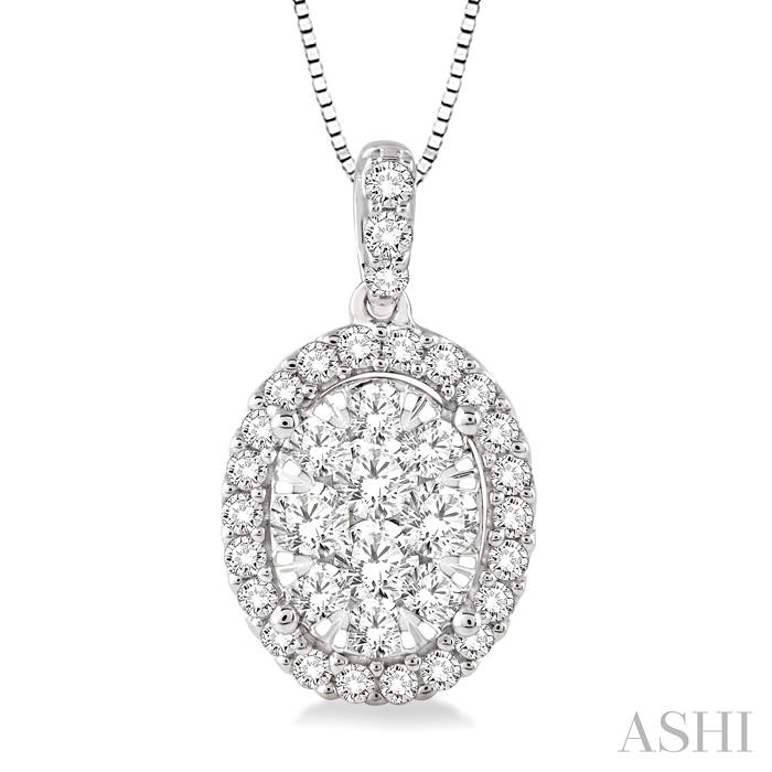 OVAL SHAPE HALO LOVEBRIGHT ESSENTIAL DIAMOND PENDANT