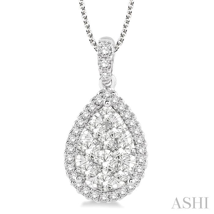 PEAR SHAPE HALO LOVEBRIGHT ESSENTIAL DIAMOND PENDANT