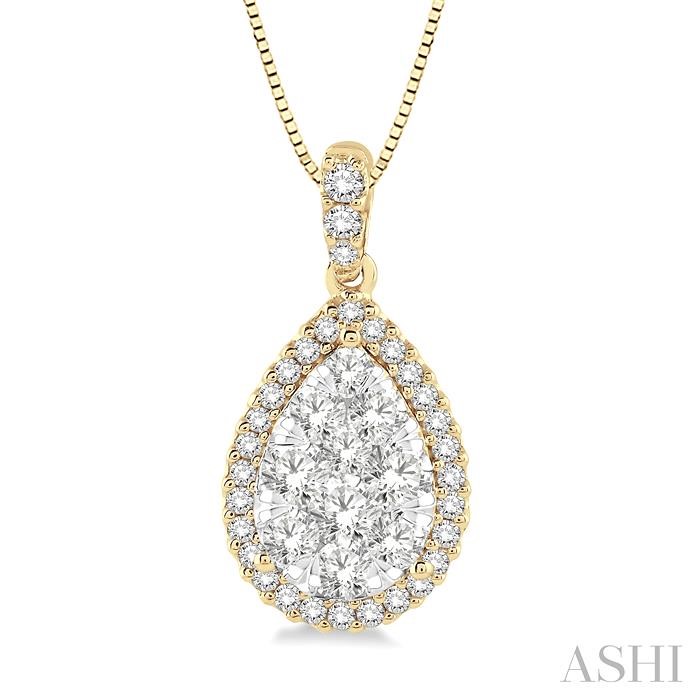 PEAR SHAPE HALO LOVEBRIGHT ESSENTIAL DIAMOND PENDANT