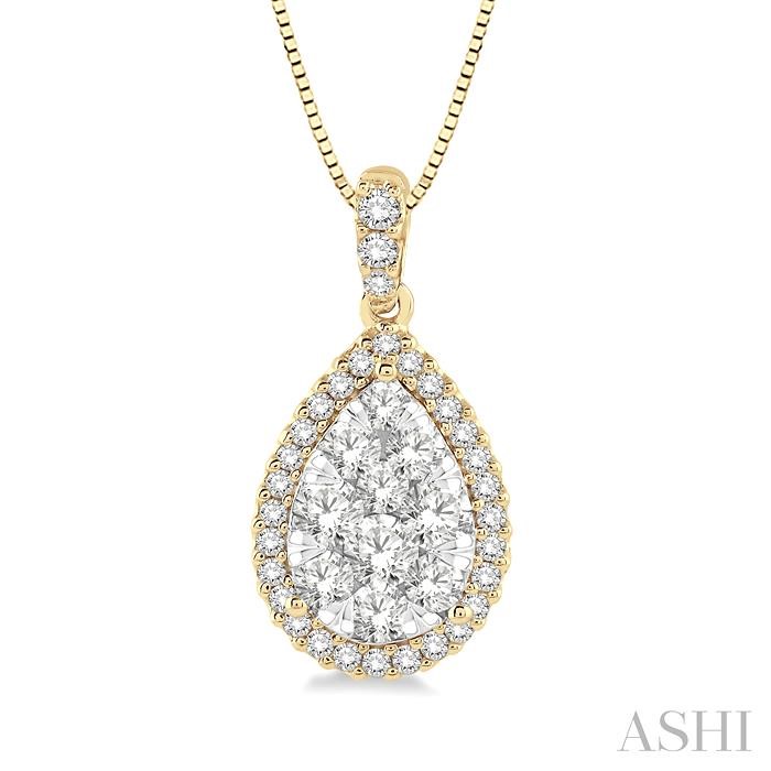 PEAR SHAPE HALO LOVEBRIGHT ESSENTIAL DIAMOND PENDANT