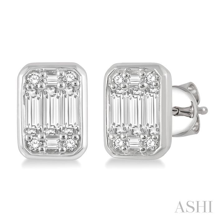Emerald Shape Bezel Set Fusion Diamond Earrings
