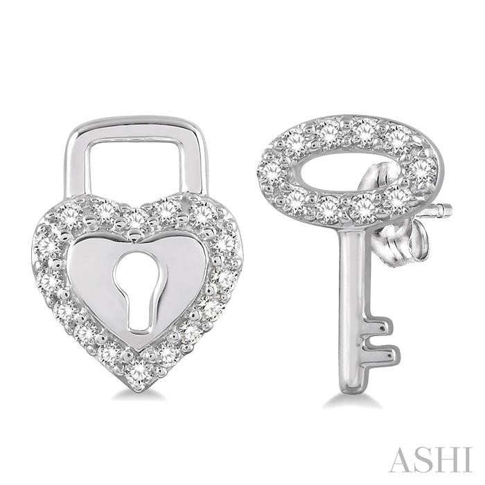 HEART SHAPE LOCK & KEY DIAMOND FASHION EARRINGS