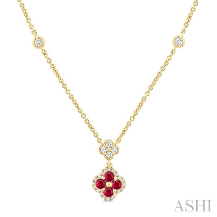 Clover Shape Gemstone & Diamond Station Necklace