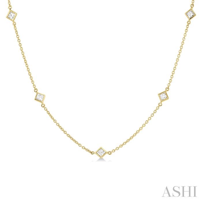 Princess Shape Diamond Station Necklace