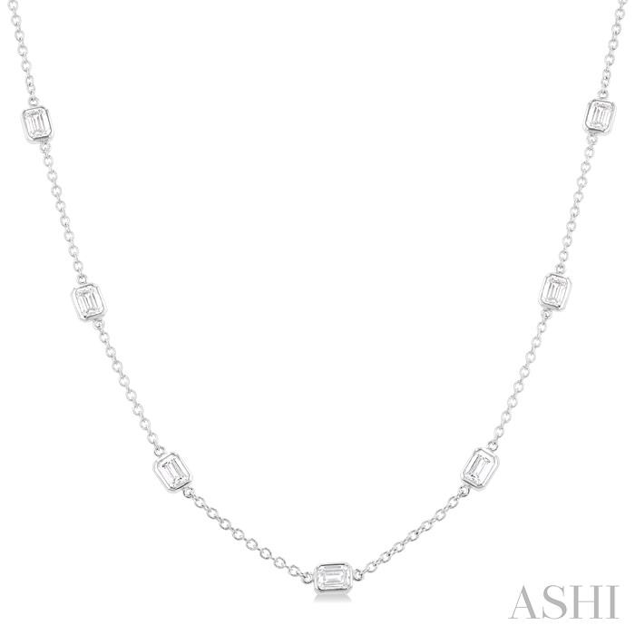 Emerald Shape Diamond Station Necklace