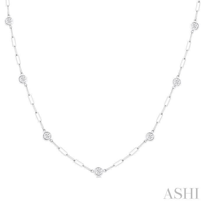 Bezel Set Paperclip Diamond Station Necklace