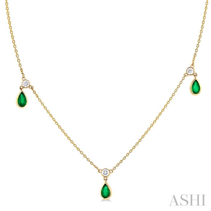 PEAR SHAPE GEMSTONE & DIAMOND STATION NECKLACE