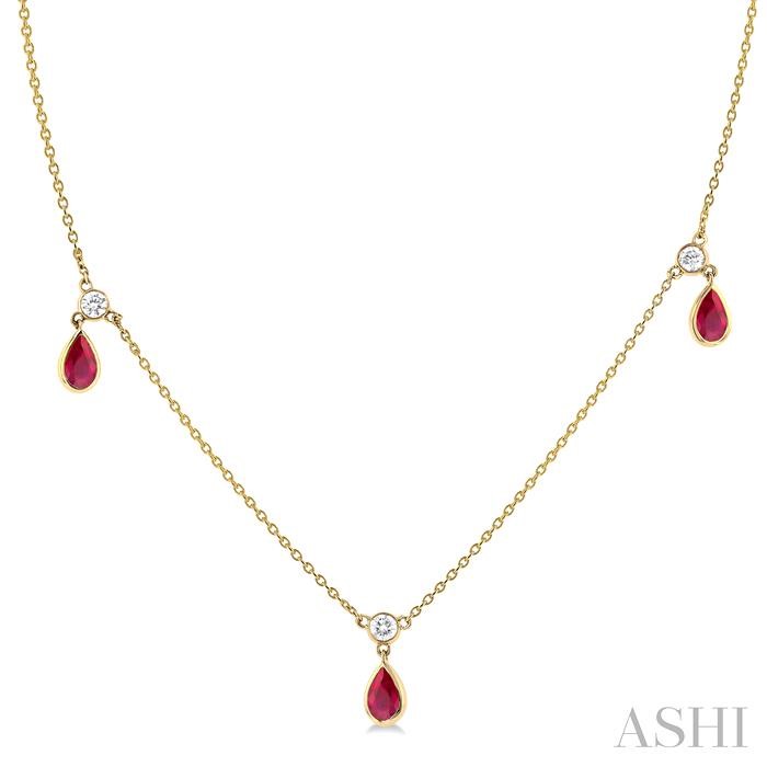 PEAR SHAPE GEMSTONE & DIAMOND STATION NECKLACE