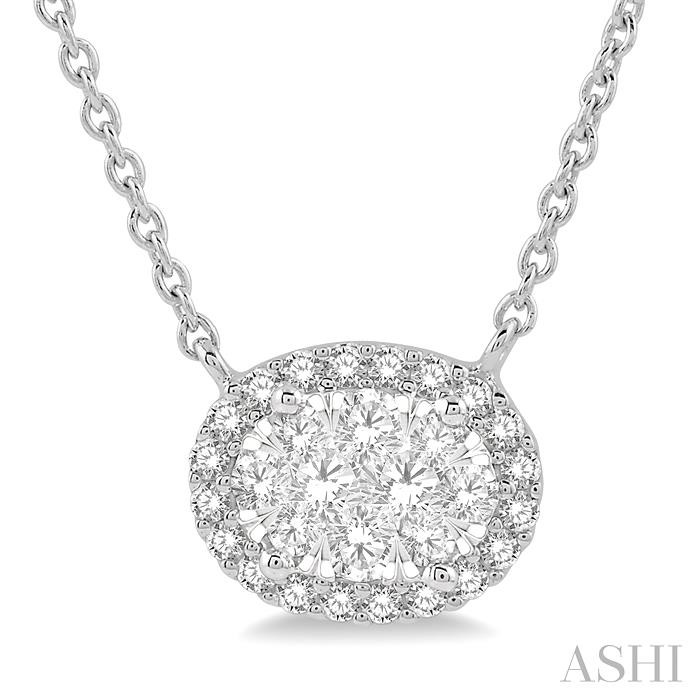 OVAL SHAPE EAST-WEST HALO LOVEBRIGHT ESSENTIAL DIAMOND NECKLACE