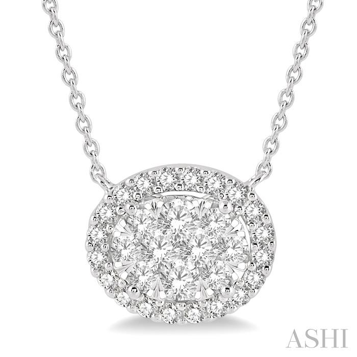 OVAL SHAPE EAST-WEST HALO LOVEBRIGHT ESSENTIAL DIAMOND NECKLACE