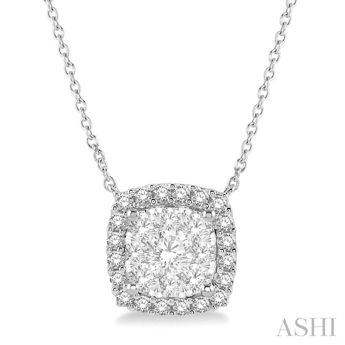 CUSHION SHAPE HALO LOVEBRIGHT ESSENTIAL DIAMOND NECKLACE