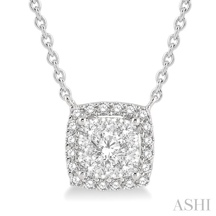 CUSHION SHAPE HALO LOVEBRIGHT ESSENTIAL DIAMOND NECKLACE