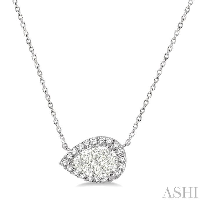 PEAR SHAPE EAST-WEST HALO LOVEBRIGHT ESSENTIAL DIAMOND NECKLACE