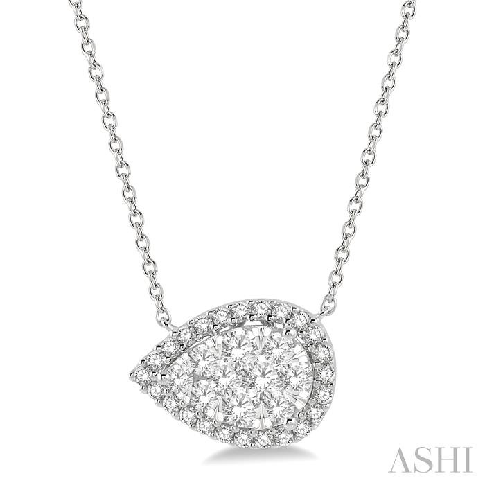 PEAR SHAPE EAST-WEST HALO LOVEBRIGHT ESSENTIAL DIAMOND NECKLACE