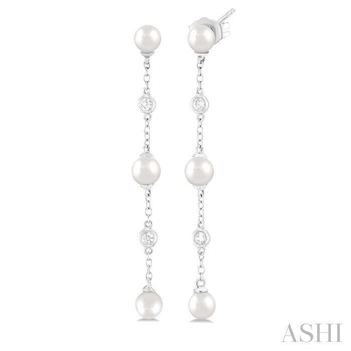 Pearl & Diamond Station Long Chain Earrings